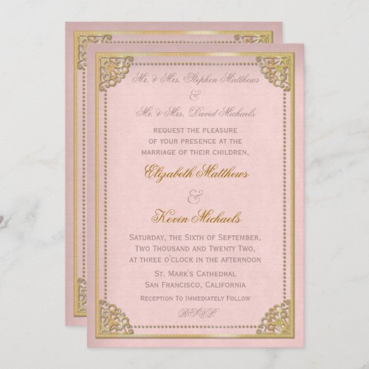 Elegant  Cornice Pink Gold Tone Weddenschap Kaart (Voorkant / Achterkant)