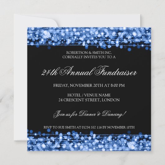 Elegant Corporate Fundraiser Party Sparkles Blue Kaart (Voorkant)
