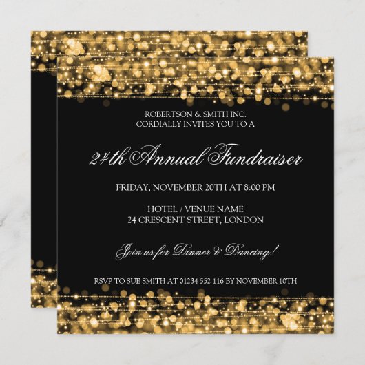 Elegant Corporate Fundraiser Party Sparkles Gold Kaart (Voorkant / Achterkant)