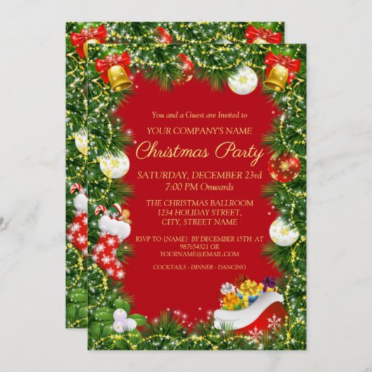 Elegant Corporate Kerstparty Kaart (Voorkant / Achterkant)