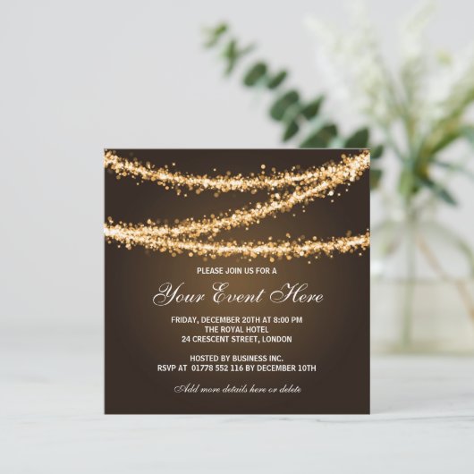 Elegant Corporate Party Gold String Lights Kaart (Staand voorkant)
