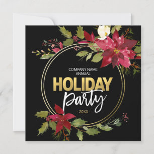 Elegant CORPORATE Red Black Gold Poinsettia Party Feestdagenkaart