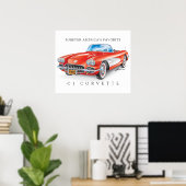 Elegant Corvette C1 Ilustratie Rood Poster (Thuiskantoor)