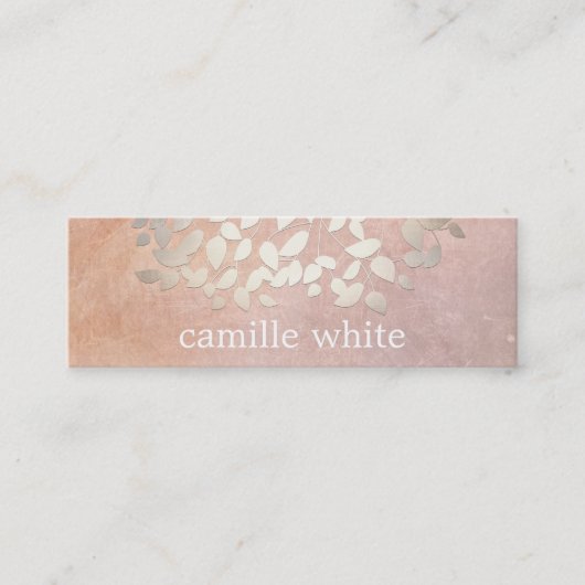 Elegant Cosmetology Faux Gold Foil Leaves Peach Mini Visitekaartje (Voorkant)