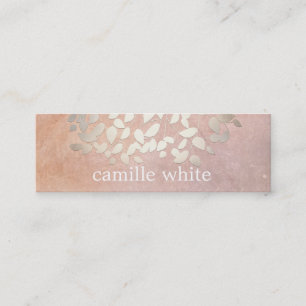 Elegant Cosmetology Faux Gold Foil Leaves Peach Mini Visitekaartje