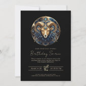Elegant Cosmic Ram Zodiac Symbol Black Gold Aries Kaart (Voorkant)