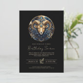 Elegant Cosmic Ram Zodiac Symbol Black Gold Aries Kaart (Staand voorkant)