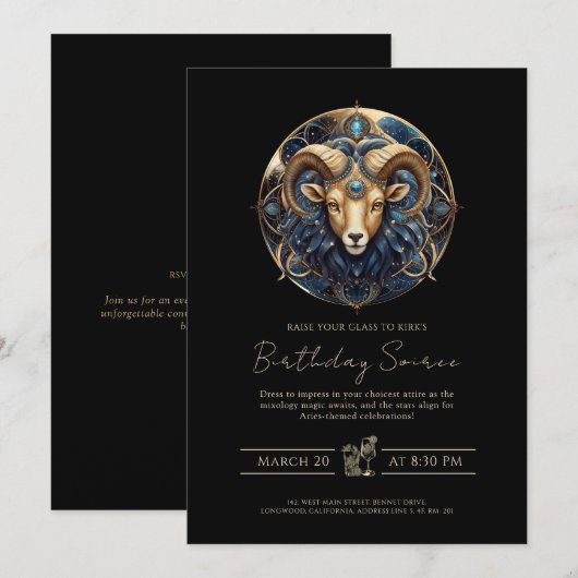 Elegant Cosmic Ram Zodiac Symbol Black Gold Aries Kaart (Voorkant / Achterkant)