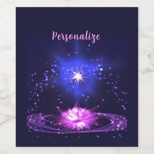 Elegant Cosmic Zen Paarse Crystal Lotus Flower Wijn Etiket (Enkel label)