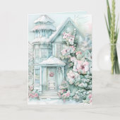 Elegant Cottage House Winter Kerstscène Feestdagen Kaart (Voorkant)