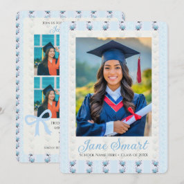 Elegant Cottagecore Graduation Announcement (blue) Kaart