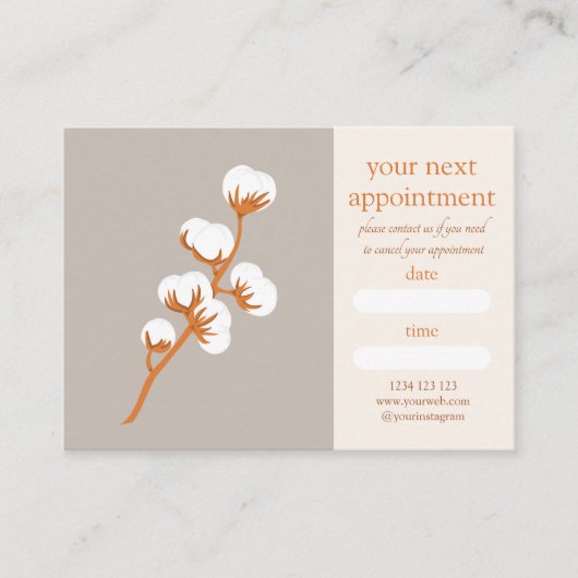 Elegant Cotton Branch Appointment Card  Visitekaartje (Voorkant)