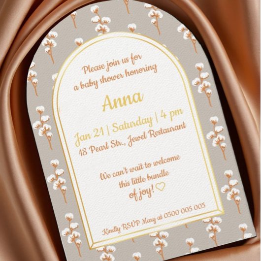 Elegant Cotton Floral Arch Baby Shower Invitation Kaart