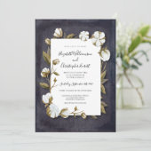 Elegant Cotton Floral Black White Wedding Kaart (Staand voorkant)
