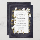 Elegant Cotton Floral Black White Wedding Kaart (Voorkant / Achterkant)