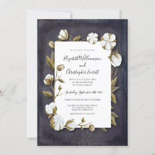 Elegant Cotton Floral Black White Wedding Kaart