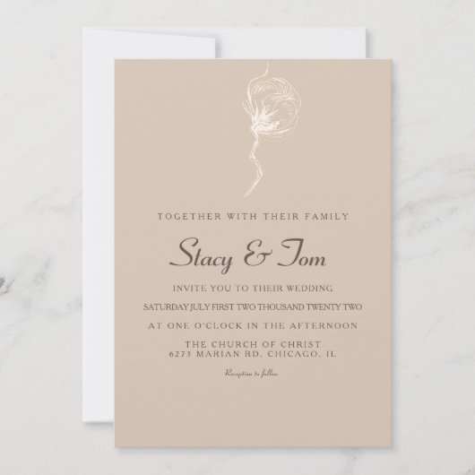 Elegant Cotton Plant Rustic Wedding Invitation Kaart (Voorkant)