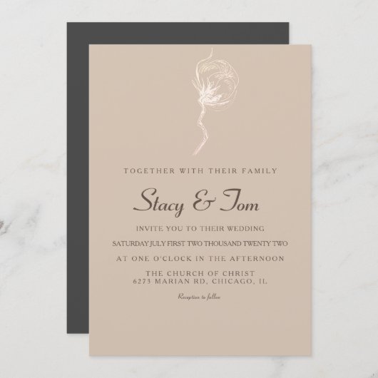 Elegant Cotton Plant Rustic Wedding Invitation Kaart (Voorkant / Achterkant)