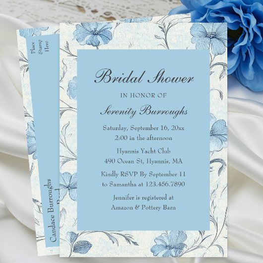 Elegant Country Dusty Blue Floral Bridal Shower Uitnodiging Briefkaart
