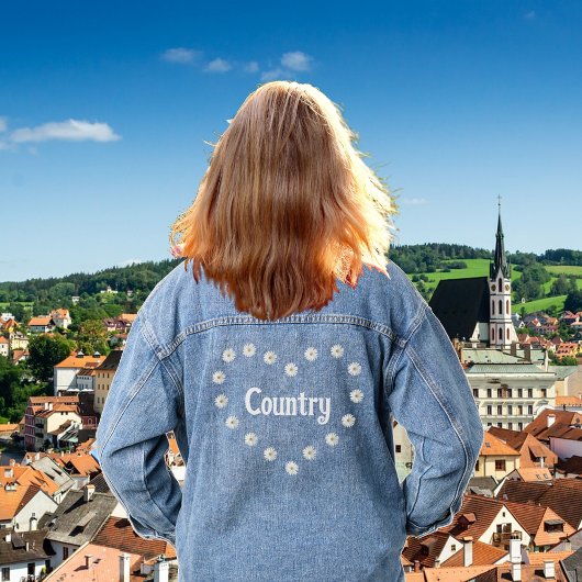 Elegant Country Heart & Daisy Bloemen Denim Jacket