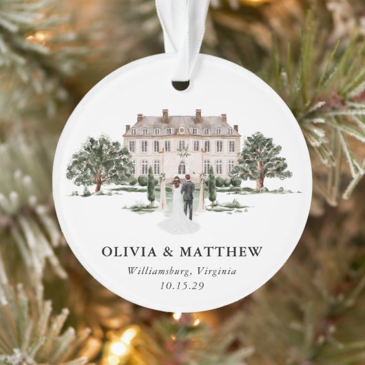 Elegant Country Manor Wedding Photo Keepsake Ornament (Boom)