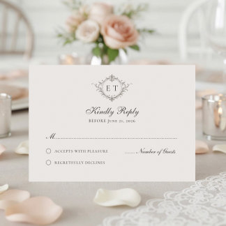 Elegant Country Monogram Wedding RSVP Card Kaartje