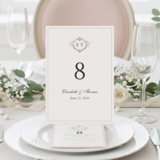 Elegant Country Monogram Wedding Table Number Kaart