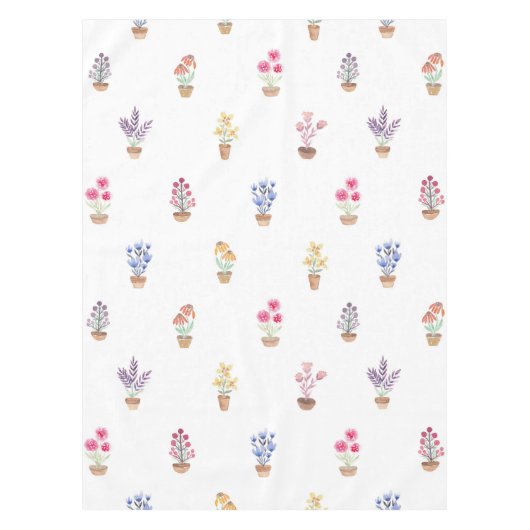 Elegant Country Potted Flowers Waterverf Patroon Tafelkleed (Voorkant)