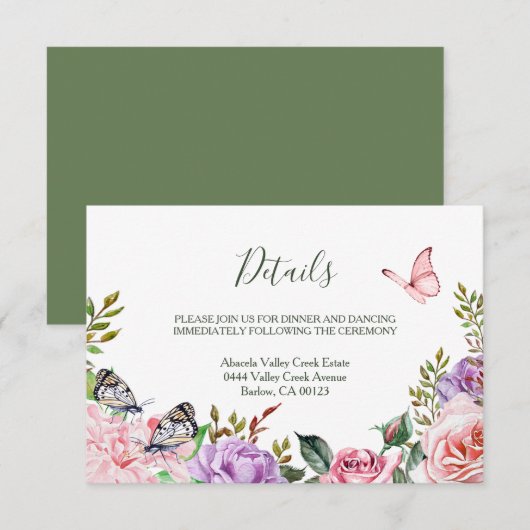 Elegant Country Spring Butterfly Floral Wedding Informatiekaartje (Voorkant / Achterkant)