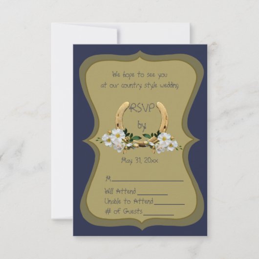 Elegant Country Style Navy en Gold RSVP Kaart (Voorkant)
