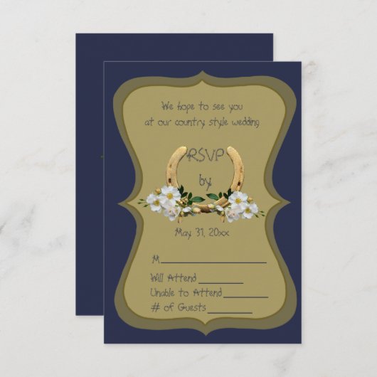Elegant Country Style Navy en Gold RSVP Kaart (Voorkant / Achterkant)