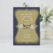 Elegant Country Style Navy en Gold Save The Date (Staand voorkant)