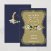 Elegant Country Style Navy en Gold Save The Date (Voorkant / Achterkant)