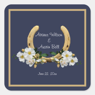 Elegant Country Style Navy en Gold Vierkante Sticker