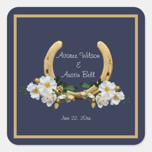 Elegant Country Style Navy en Gold Vierkante Sticker (Voorkant)