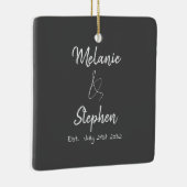 Elegant Couple Names Date Script Gray Keramisch Ornament (Rechts)