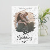 Elegant Couple Photo Black & White Wedding Kaart (Staand voorkant)