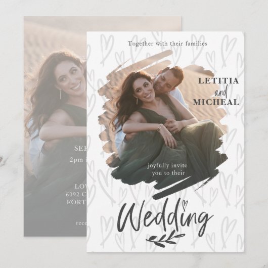 Elegant Couple Photo Black & White Wedding Kaart (Voorkant / Achterkant)