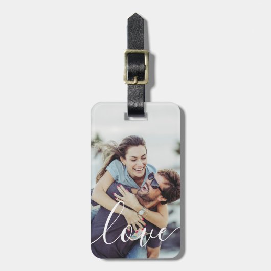 Elegant Couple Photo Love Script Bagagelabel (Voorkant verticaal)