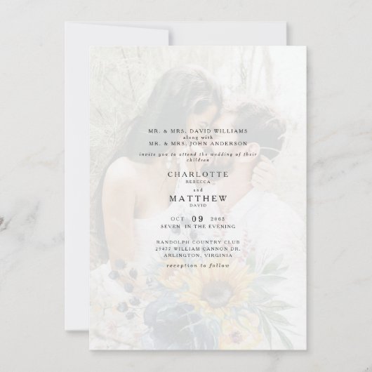 Elegant Couple Photo Muted Sunflower Beide ouders Kaart (Voorkant)