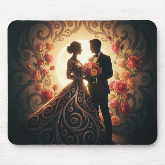 Elegant Couple Silhouette with Rose  Muismat (Voorkant)