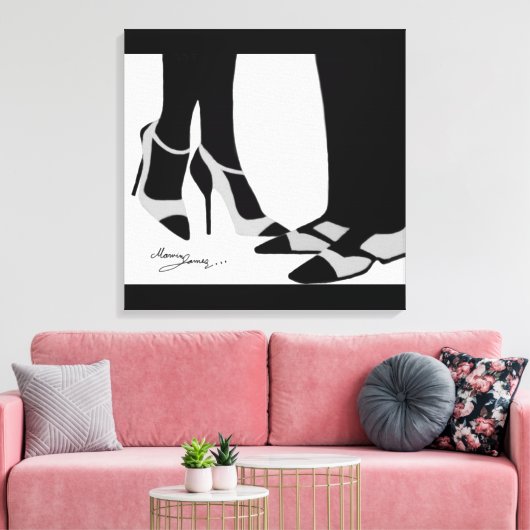 Elegant Couple-Stretched Canvas Black en White (Insitu (Woonkamer))