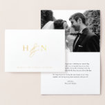 Elegant Couples Monogram Weddenschap Bedankt Folie Kaarten<br><div class="desc">Elegant trouwmonogram bedankt je kaart. Deze trouwmonogram kaart bevat elegante scriptampersand en klassieke typografie. Personaliseer door uw eigen monogram en andere details toe te voegen. Deze gouden folie-monogram bruiloft bedankt je kaart zal ook perfect zijn als een paar kantoorbenodigdheden.</div>