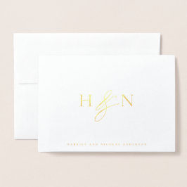 Elegant Couples Monogram Weddenschap Bedankt Folie Kaarten