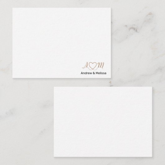 Elegant Couples Script Monogram Heart Gold Black Notitiekaartje (Voorkant / Achterkant)