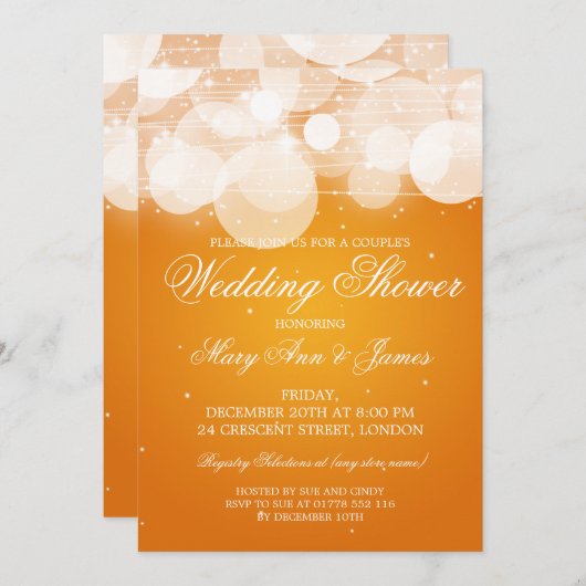 Elegant Couples Shower Glow & Sparkle Oranje Kaart (Voorkant / Achterkant)