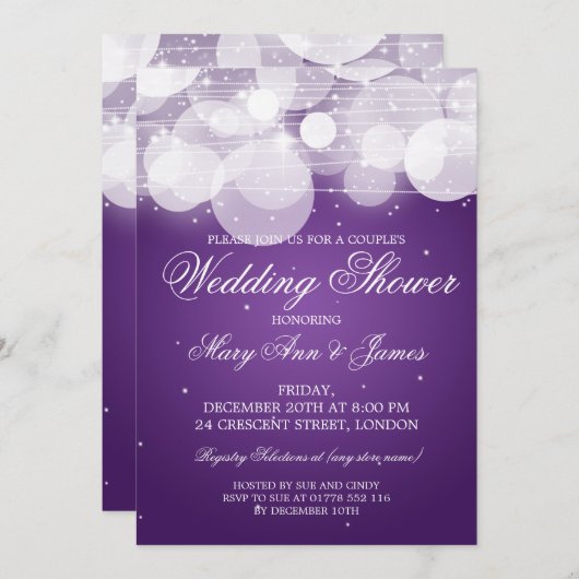 Elegant Couples Shower Glow & Sparkle Paars Kaart (Voorkant / Achterkant)