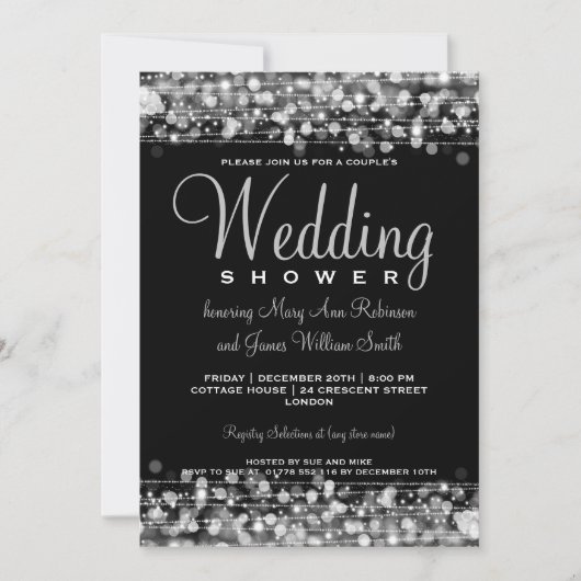 Elegant Couples Shower Party Sparkles Silver Kaart (Voorkant)