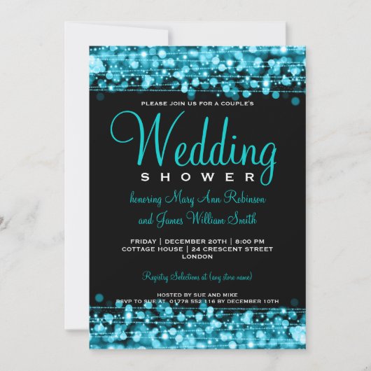 Elegant Couples Shower Party Sparkles Turquoise Kaart (Voorkant)
