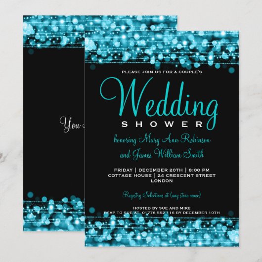 Elegant Couples Shower Party Sparkles Turquoise Kaart (Voorkant / Achterkant)